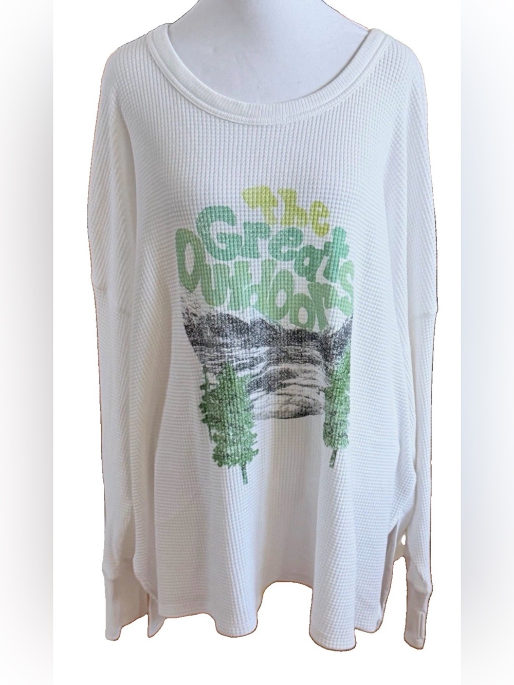 NWT Offline by Aerie White Waffle Knit Graphic Thermal Top Long Sleeve XL